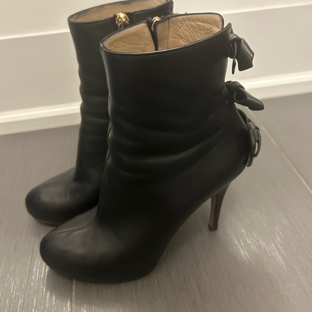 Valentino Elegant Black Ankle Boots with bows